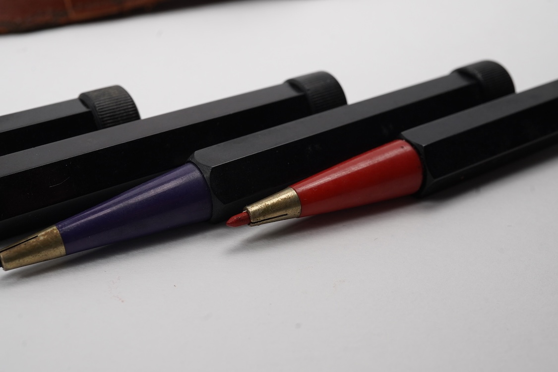 A set of four colour coded pencils in hexagonal form with different coloured sections, German - Montblanc?